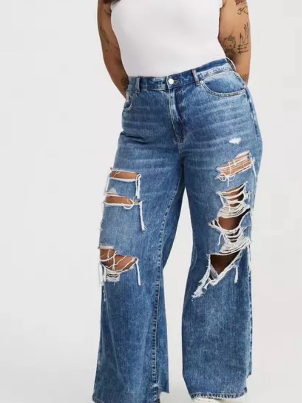 torrid Distressed High-Rise Wide-Leg Jeans - Blue